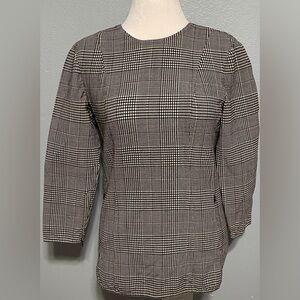 Theory Lauret CL Portland Glen Plaid Top Black White Virgin Wool Blend Size 6